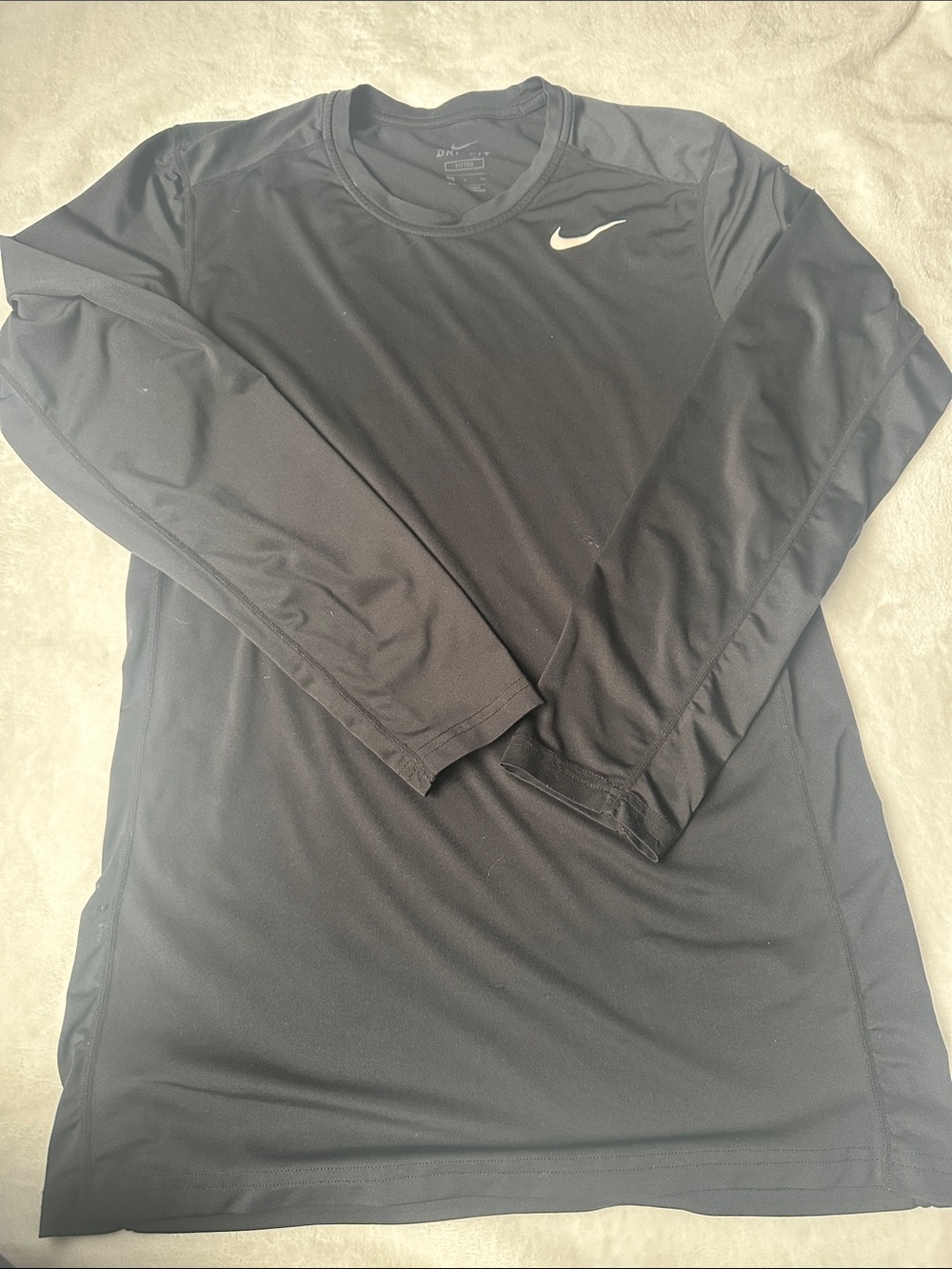 Nike Black Long-Sleeve Dri-FIT Athletic Tee with White Swoosh